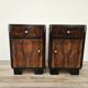 Art Decò bedside tables in walnut burl with pink glass top