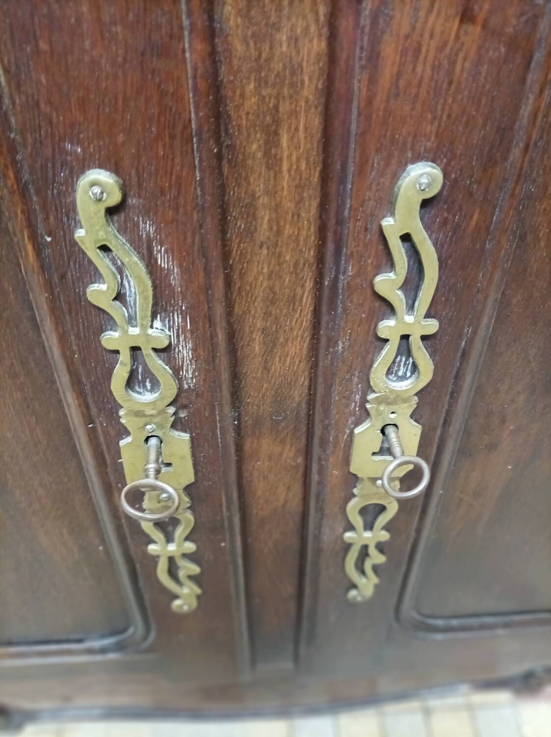 Old vintage wooden low cabinet