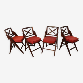 Série de 4 chaises vintage en bois et tissu 1950