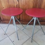 German red leather swivel filigree rotating height adjusting stools by Hailo 1960s, Set of 2