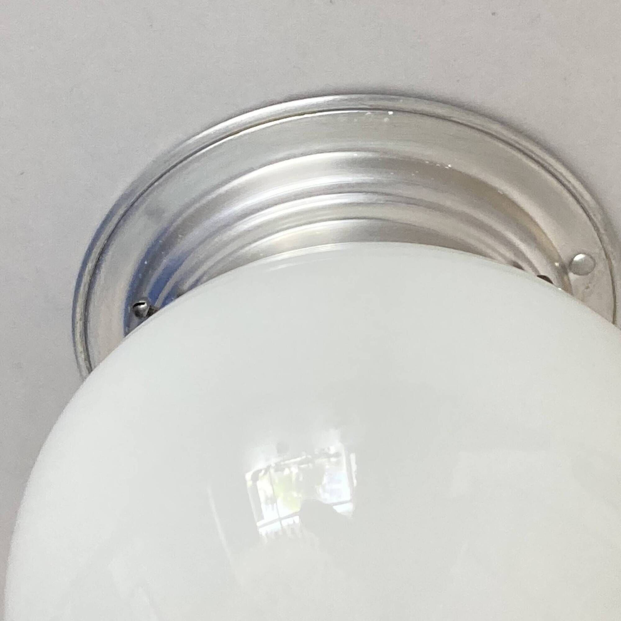 Old globe in opaline vintage wall or ceiling light diameter 15 cm and aluminum base LAMP-7127