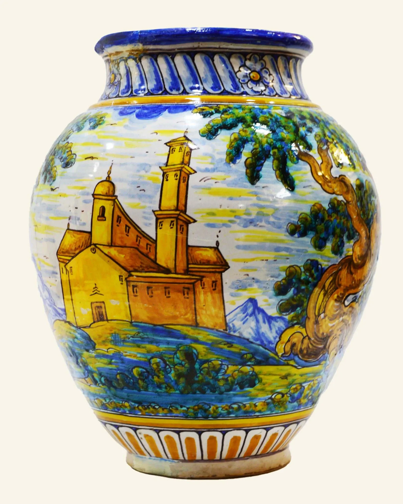 Large antique ceramic pot from Talavera, hand-painted.