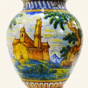 Large antique ceramic pot from Talavera, hand-painted.