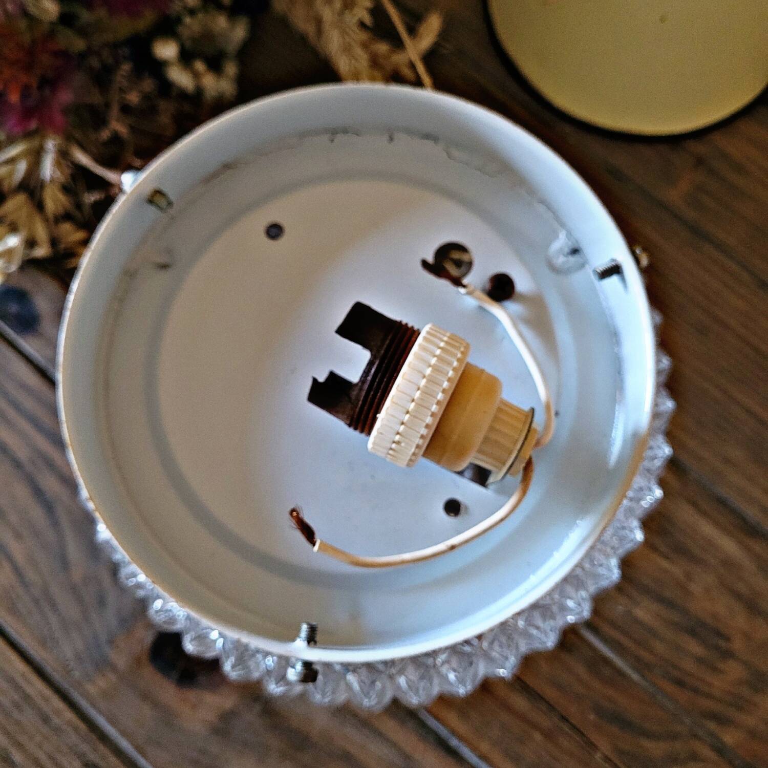 Vintage molded glass wall or ceiling light decorated with flowers