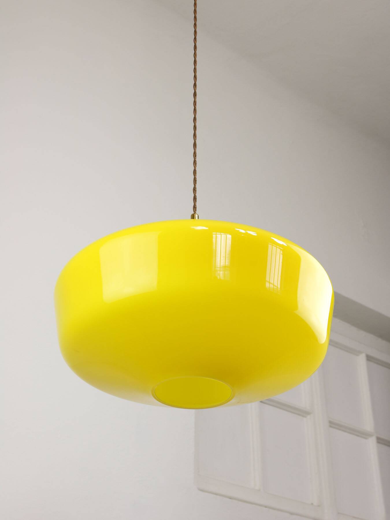 Mid-Century Italian Brass and Yellow Glass Pendant Lamp