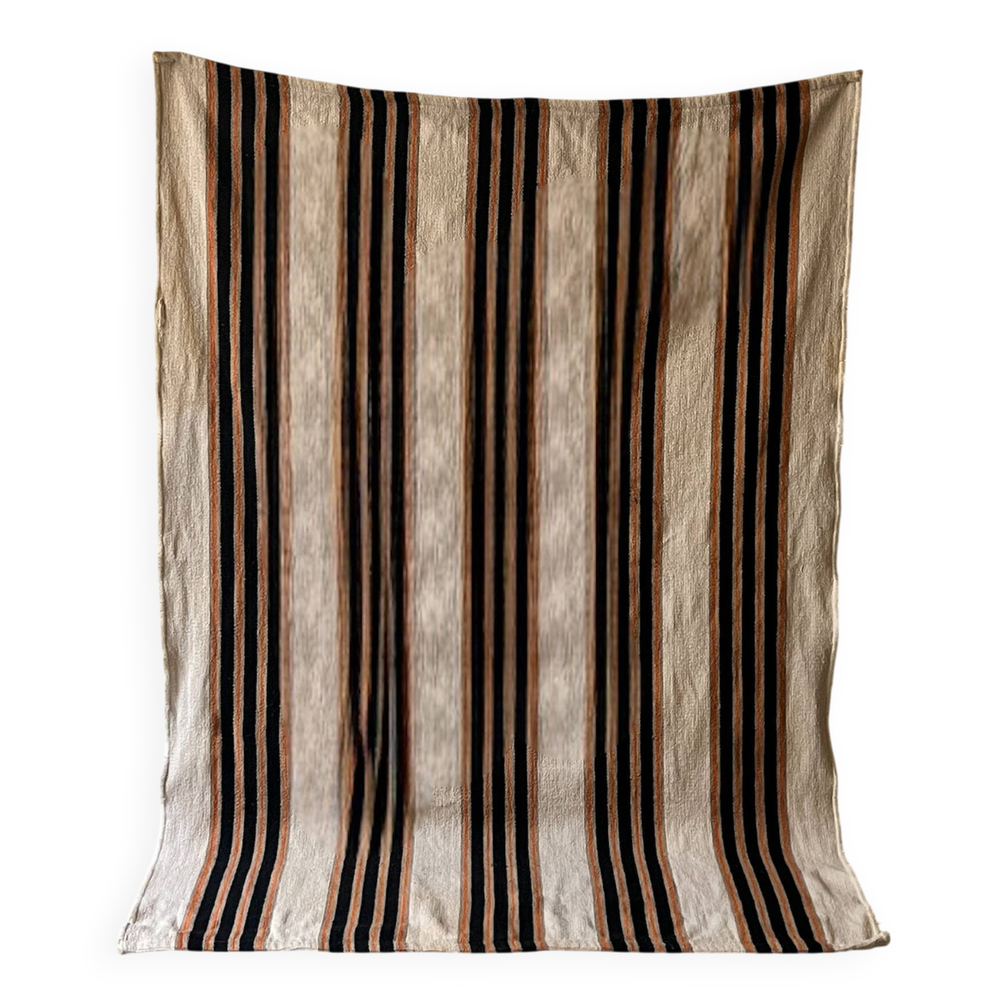 Tapis Killim 100% coton rayé beige / noir / orange