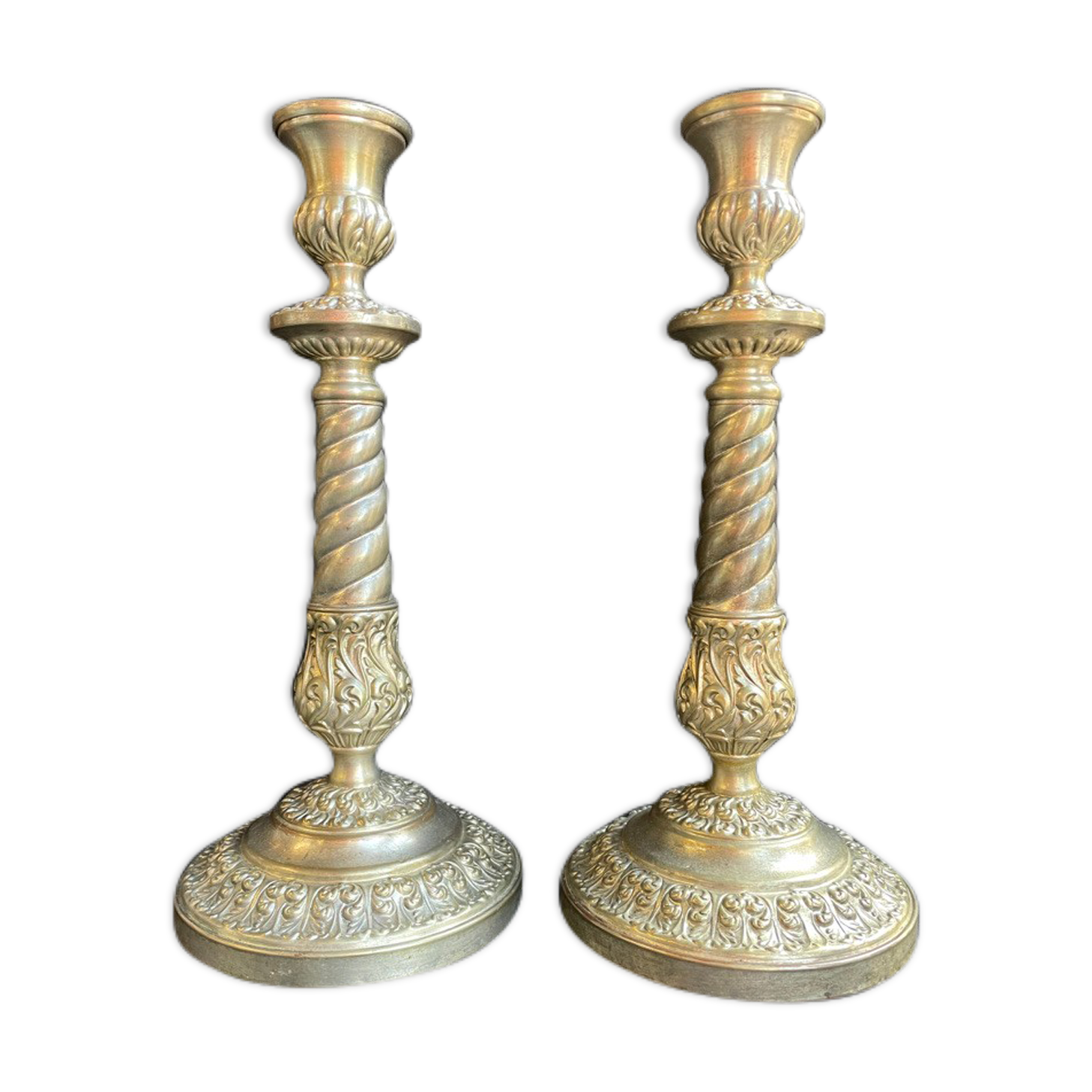 Pair of candle holders - Napoleon III - Silver metal