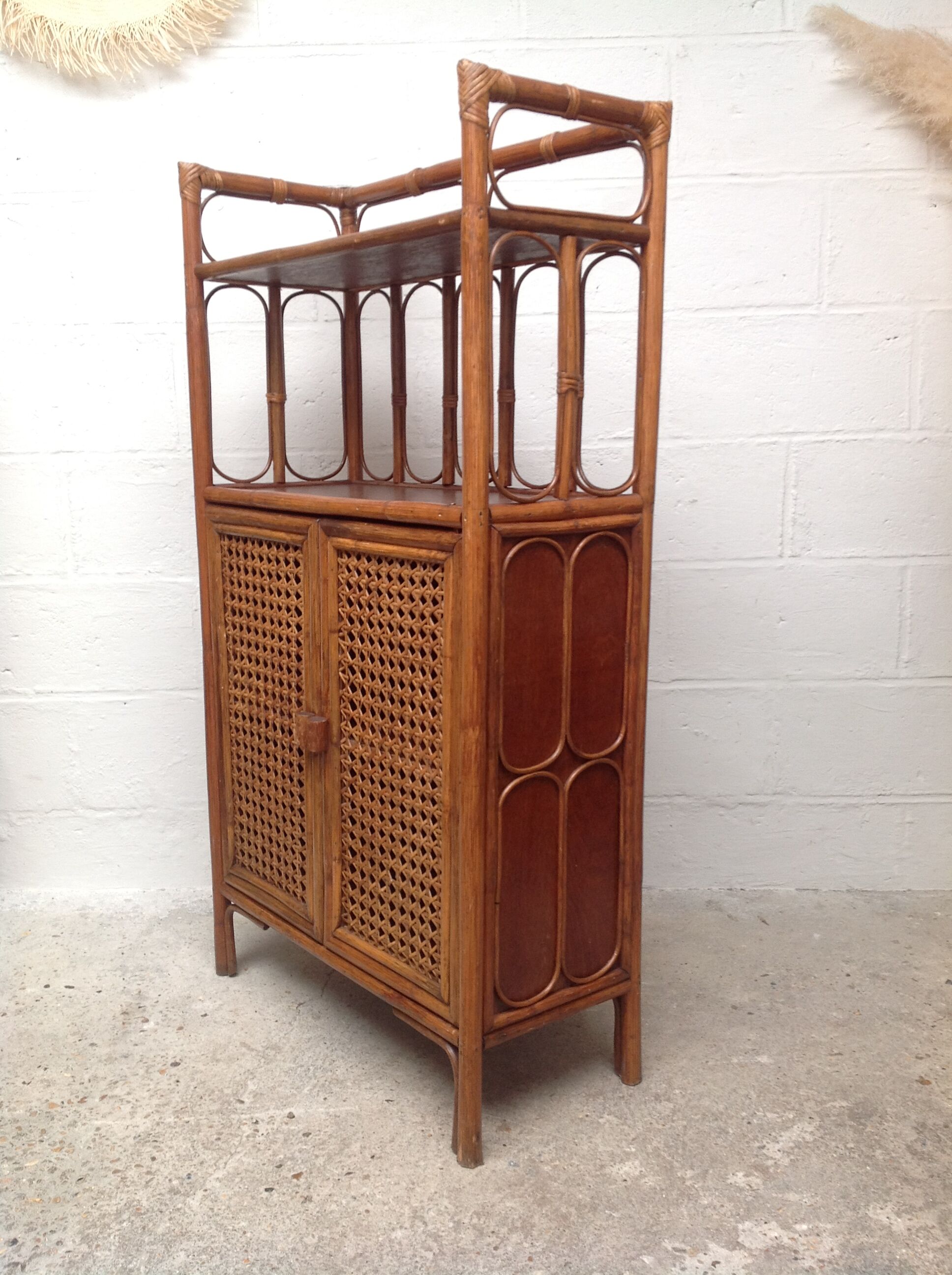 Buffet vintage bois et cannage rotin