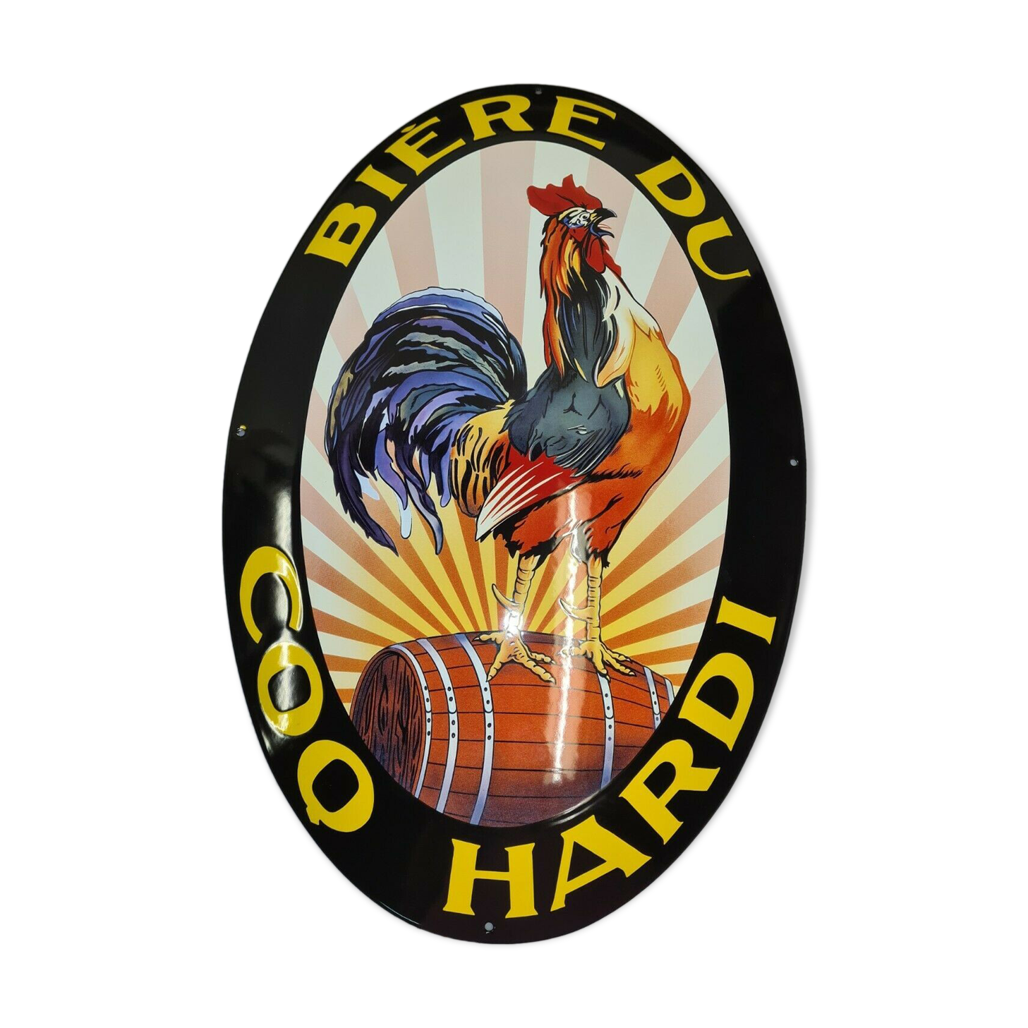 Enamelled plate beer coq hardi