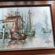 Oil painting on framed canvas seascape/boats/port signed Morlay