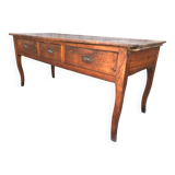 Antique solid cherry farmhouse table with 3 drawers and 2 pulls