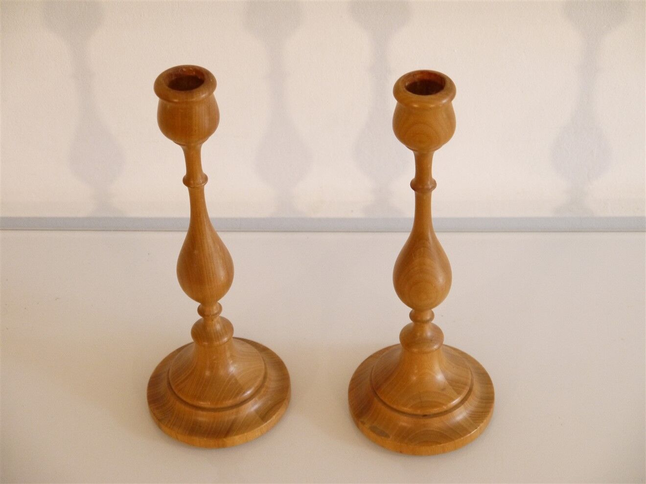 Pair of Scandinavian wooden candle holders