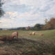 Peinture à l'huile sur panneau, paysage avec un troupeau de moutons, signé V. Bussolino, Italie, 19e siècle