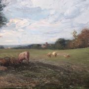 Oil Painting On Panel, Landscape With A Flock Of Sheep, Signed V. Bussolino, Italy, 19th Century