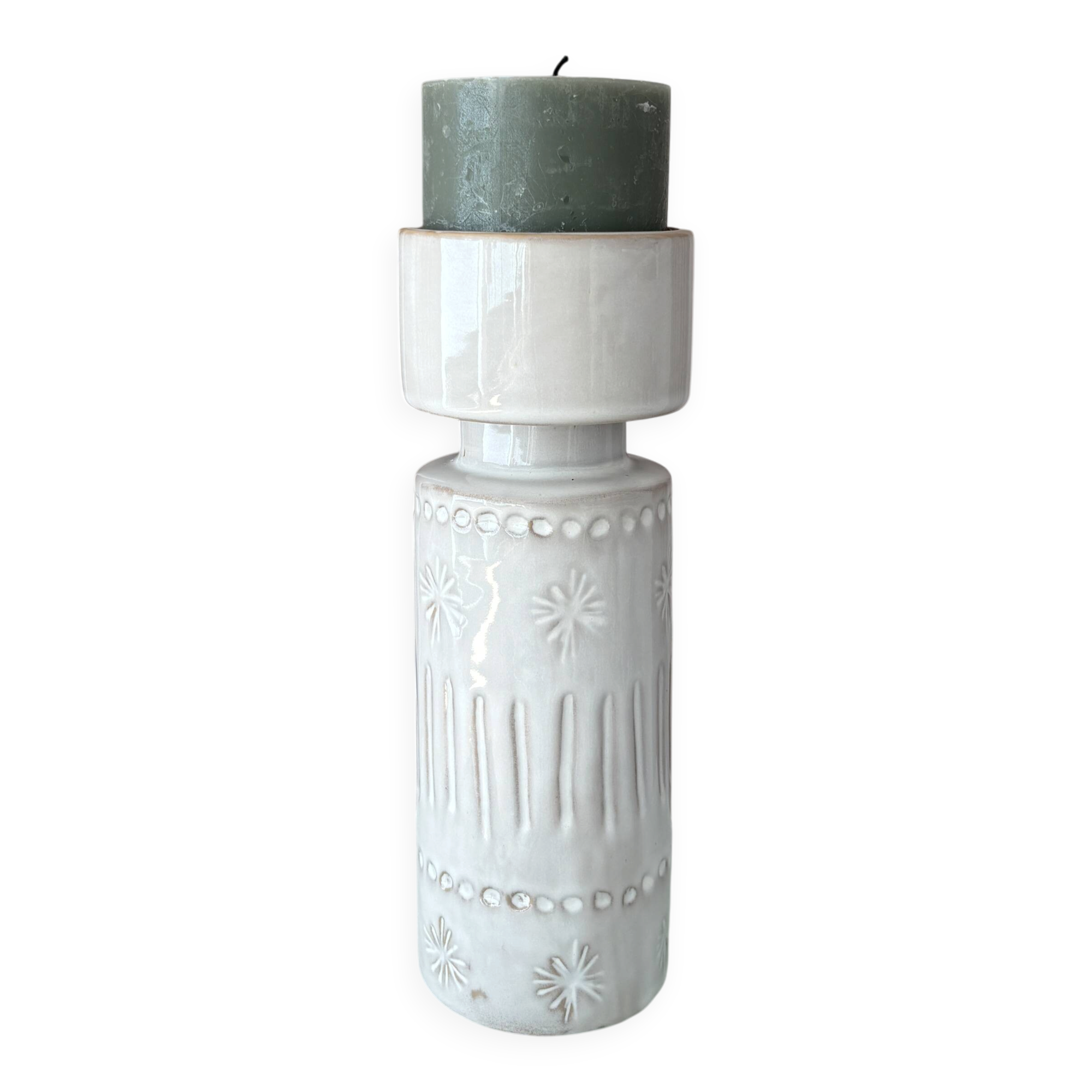 Vintage West German Ceramic Candle Holder / Vase – Ivory Relief – 1970s