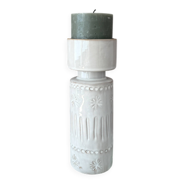 Vintage West German Ceramic Candle Holder / Vase – Ivory Relief – 1970s