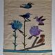 Handcrafted wall tapestry in dyed wool, bird decor, 67 cm by 84 cm