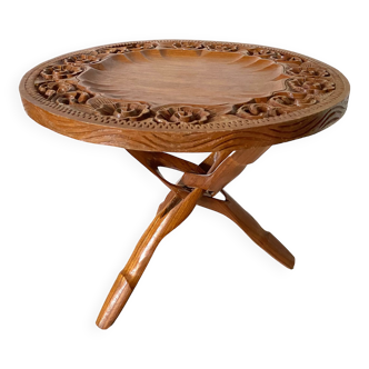 Vintage carved wood side table, Indonesia