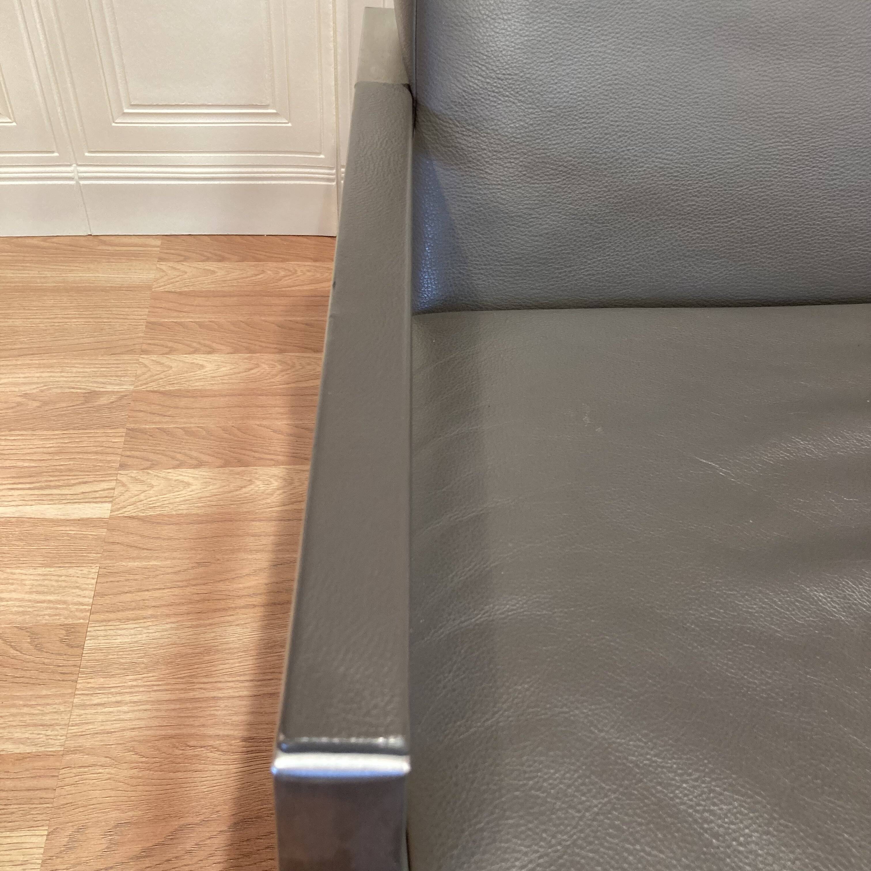 1970s steel and leather designer armchair