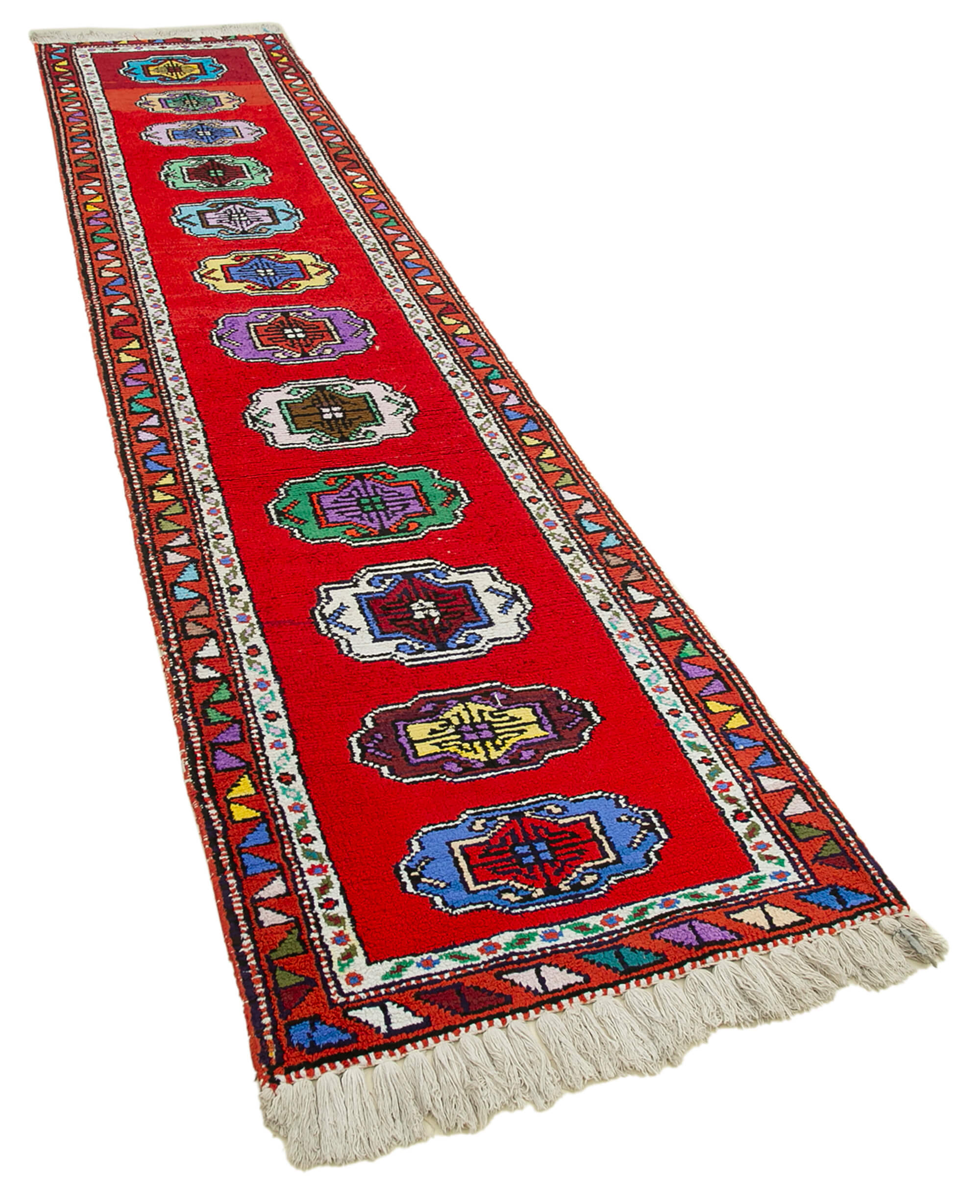 Handwoven Distressed Anatolian Red Runner Carpet 80 cm x 371 cm