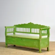 Banc en pin ancien avec rangement, années 1900