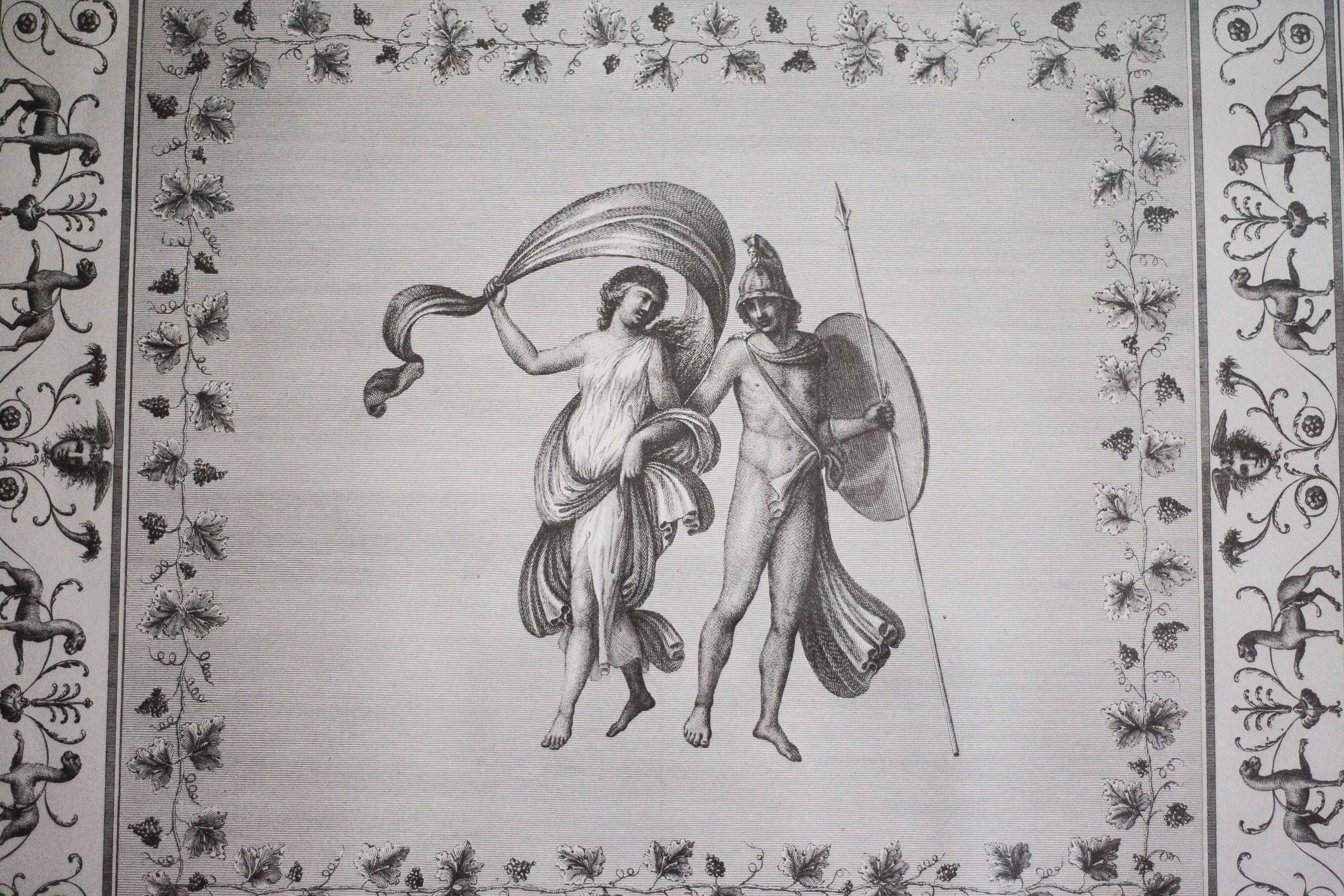 Gravure ancienne Mars et Vénus, encadré sous verre