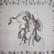Antique engraving of Mars and Venus, framed under glass, large frame, decoration.