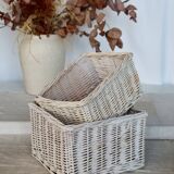 Vintage white wicker storage baskets