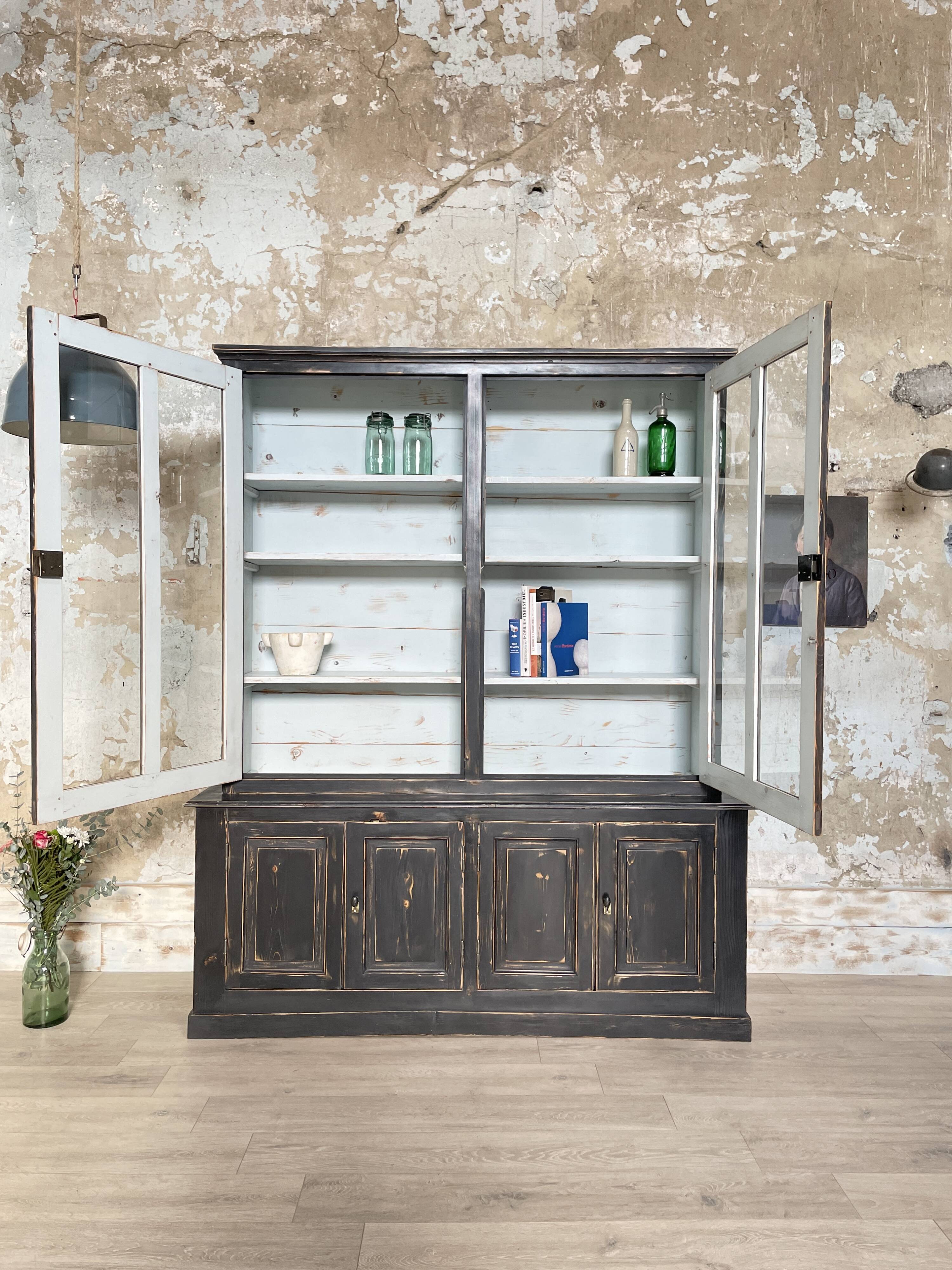 Display cabinet in patinated wood