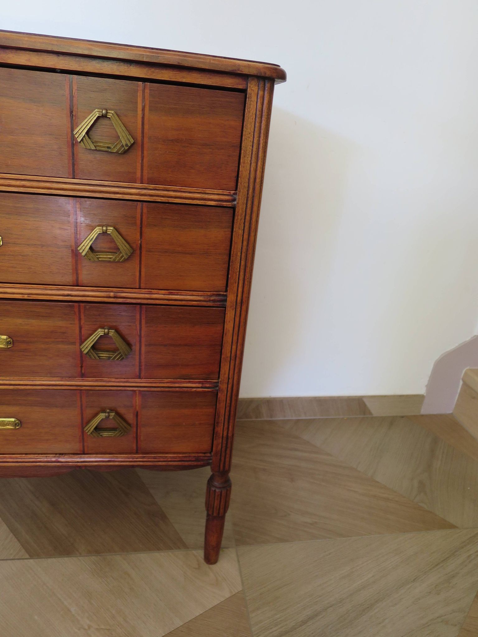 Art Deco chest of drawers - 4 drawers - locks - checkered wood veneer top - 50s