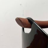 Black enamelled cast iron pot with a teak handle in mid-century style by Timo Sarpaneva for Rosenlew of Finland, 1960s.