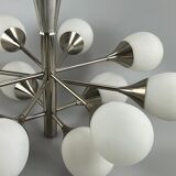 12-flame Sputnik chandelier from the 1960s and 1970s, Kaiser Leuchten, opal glass design