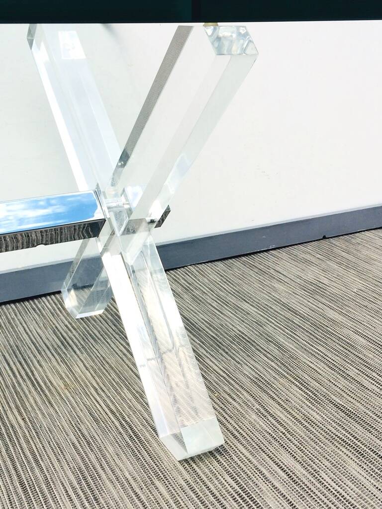 Square coffee table ' Trestles '. Plexi & glass. Vintage 80s