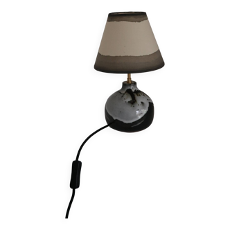 Table lamp in enamelled stoneware and handmade lampshade