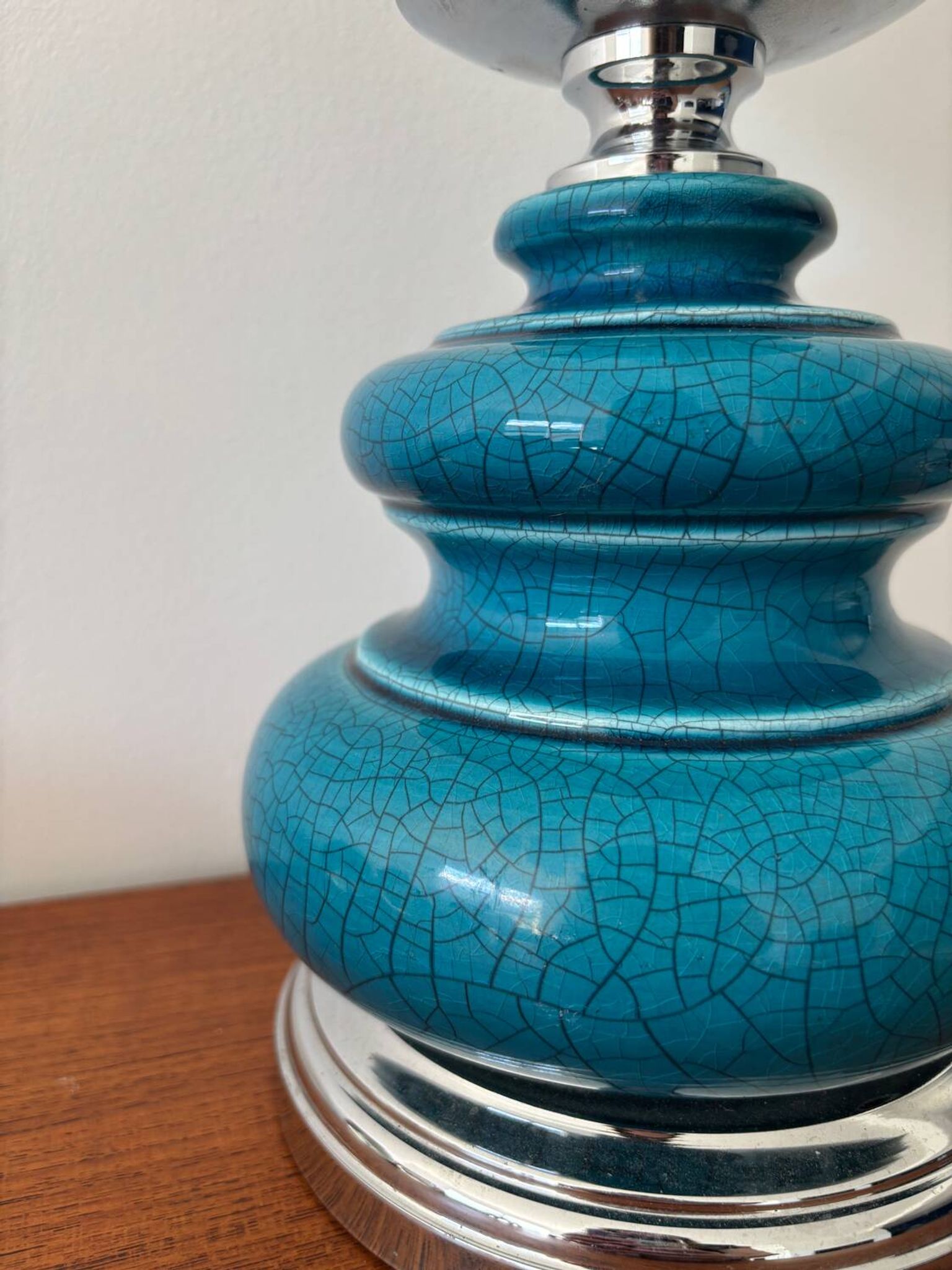 Lampe vintage en céramique craquelée émaillée bleu turquoise – base ch