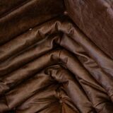 Vintage two-seater Togo sofa with arms in brown leather by Michel Ducaroy for Ligne Roset, 1970s