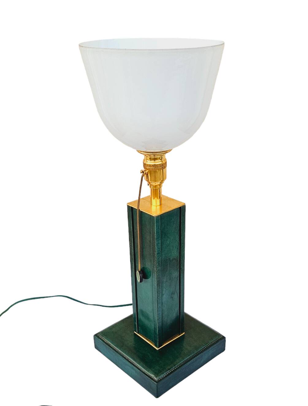 1940 Lamp Leather & Golden Brass Maison Chalmette in Paris Ht 55 cm