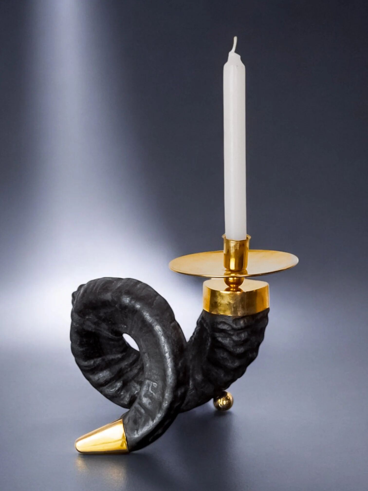Twisted horn candleholder, resin and brass Italy, circa 1970s
