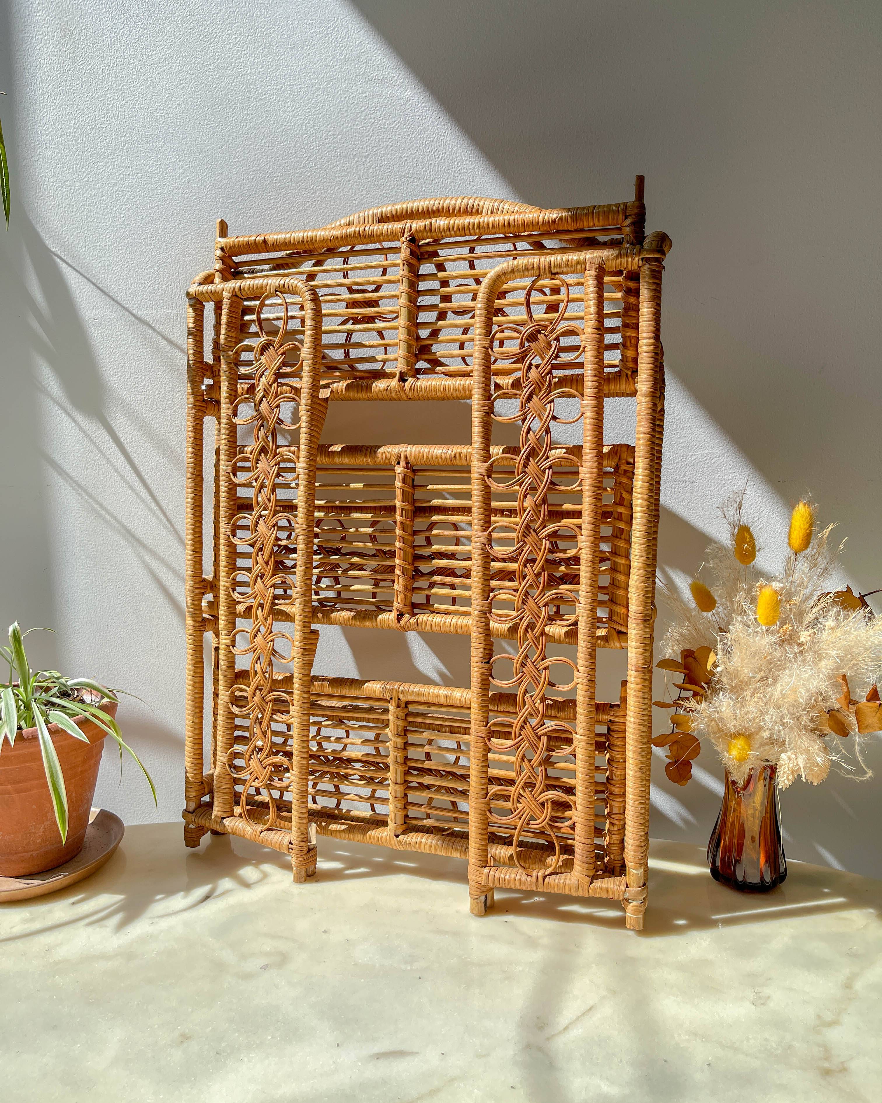 Vintage 1950s rattan folding shelf
