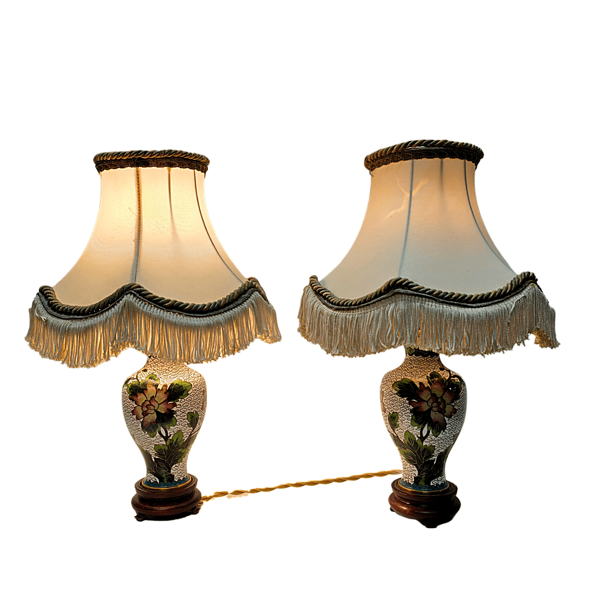 2 Vintage Cloisonné Table Lamps, mid 1900s