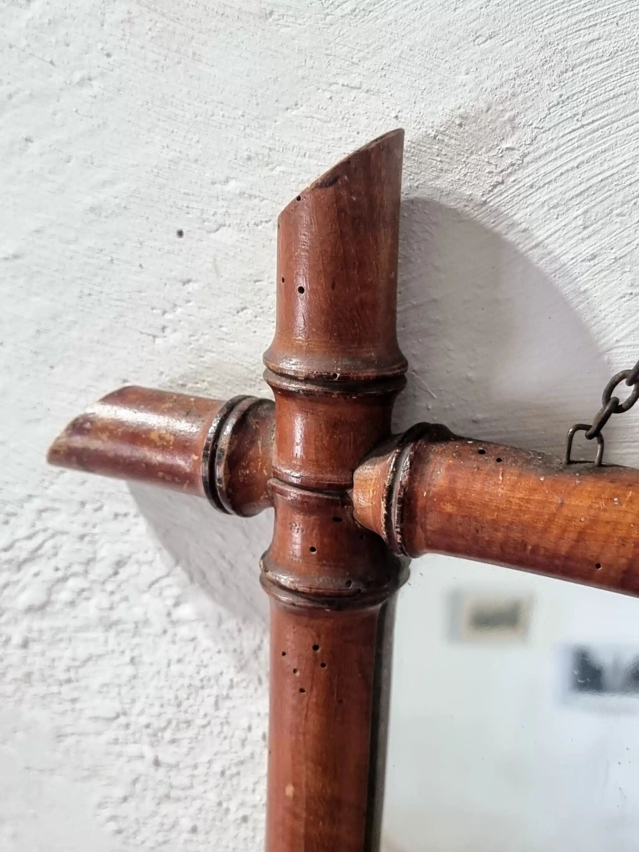 Antique Faux Bamboo Mirror - French Wall Mirror with Chain, 38×44 cm