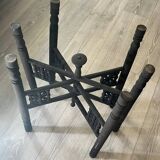 Moroccan coffee table in engraved brass and carved wood