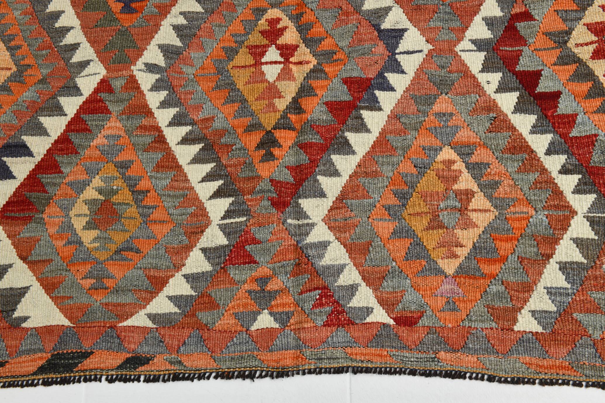 Wine Red & Green Geometric Kilim Rug, 155x268Cm