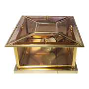 Ceiling lamp or square wall lamp in brass, beveled and tinted glass 1970