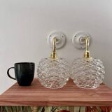 Paire d’appliques murales vintage en verre ciselé pomme de pin