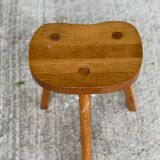Scandinavian solid wood brutalist tripod stool 1970