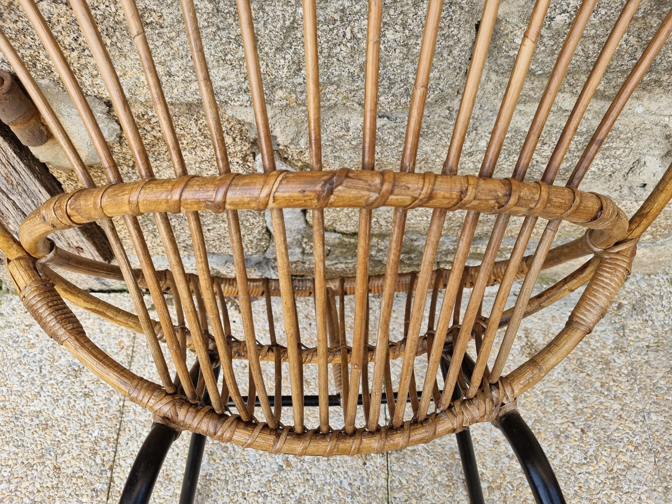 Armchair shell bamboo rattan, child, vintage, 60s