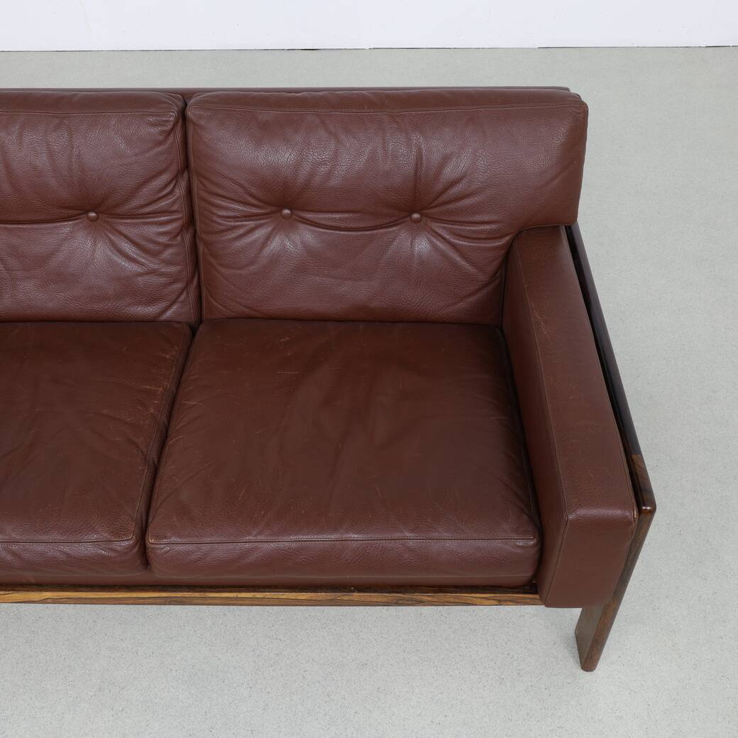 Danish Sofa in Leather and Rosewood by H. W. Klein for Bramin, 1970s