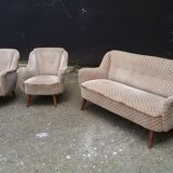 Set canapé sofa + 2 fauteuils années 50 60 d'epoque