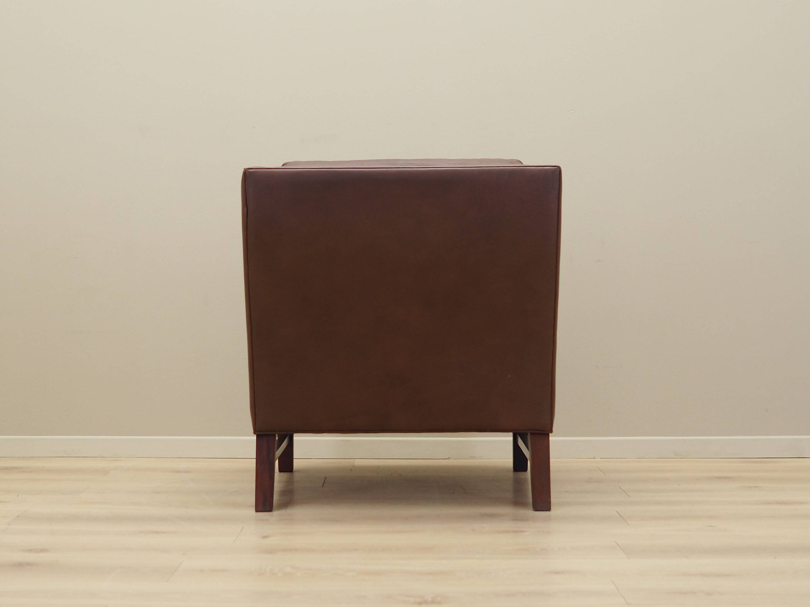 Brown leather armchair, Danish design, 1960s, production: Denmark